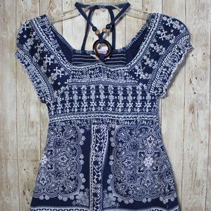 Loop 18 JRs Cap Sleeve Navy Paisley Print Top 5/7